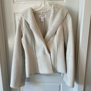 WHBM ivory faux fur lined jacket small